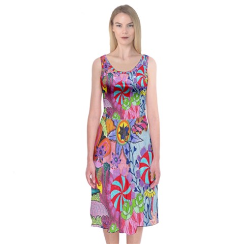 Cabbage Flower Abstract Midi Sleeveless Dress from ArtsNow.com