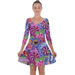 Cabbage Flower Abstract Quarter Sleeve Skater Dress