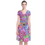 Cabbage Flower Abstract Short Sleeve Front Wrap Dress