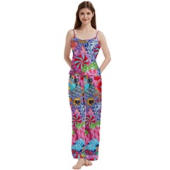 Cabbage Flower Abstract Spaghetti Top Long Pants Satin Pajamas Set from ArtsNow.com