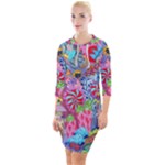 Cabbage Flower Abstract Quarter Sleeve Hood Bodycon Dress