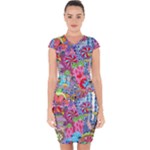 Cabbage Flower Abstract Capsleeve Drawstring Dress 