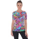 Cabbage Flower Abstract Shoulder Cut Out Short Sleeve Top