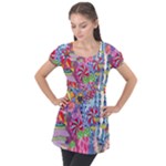 Cabbage Flower Abstract Puff Sleeve Tunic Top