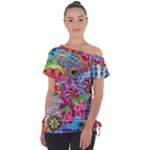 Cabbage Flower Abstract Off Shoulder Tie-Up T-Shirt