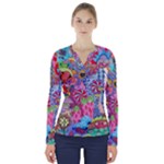 Cabbage Flower Abstract V-Neck Long Sleeve Top