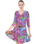 Cabbage Flower Abstract Quarter Sleeve Front Wrap Dress