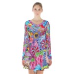 Cabbage Flower Abstract Long Sleeve Velvet V-neck Dress