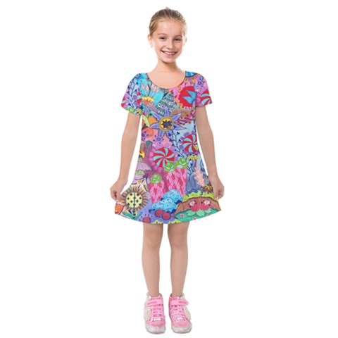 Cabbage Flower Abstract Kids  Short Sleeve Velvet Dress from ArtsNow.com