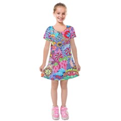 Cabbage Flower Abstract Kids  Short Sleeve Velvet Dress from ArtsNow.com