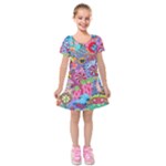 Cabbage Flower Abstract Kids  Short Sleeve Velvet Dress