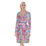 Cabbage Flower Abstract Long Sleeve Velvet Front Wrap Dress