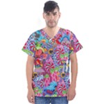 Cabbage Flower Abstract Men s V-Neck Scrub Top