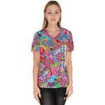 Cabbage Flower Abstract Women s V-Neck Scrub Top