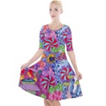 Cabbage Flower Abstract Quarter Sleeve A-Line Dress