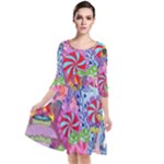 Cabbage Flower Abstract Quarter Sleeve Waist Band Dress