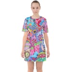 Cabbage Flower Abstract Sixties Short Sleeve Mini Dress