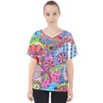 Cabbage Flower Abstract V-Neck Dolman Drape Top