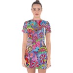 Cabbage Flower Abstract Drop Hem Mini Chiffon Dress