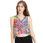 Cabbage Flower Abstract V-Neck Cropped Tank Top