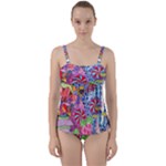 Cabbage Flower Abstract Twist Front Tankini Set