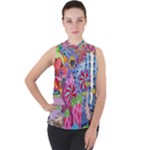 Cabbage Flower Abstract Mock Neck Chiffon Sleeveless Top