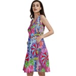 Cabbage Flower Abstract Sleeveless V-Neck Skater Dress with Pockets