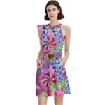 Cabbage Flower Abstract Cocktail Party Halter Sleeveless Dress With Pockets