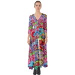 Cabbage Flower Abstract Button Up Boho Maxi Dress