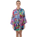 Cabbage Flower Abstract Long Sleeve Satin Kimono