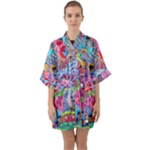 Cabbage Flower Abstract Half Sleeve Satin Kimono 