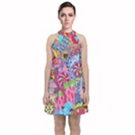 Cabbage Flower Abstract Velvet Halter Neckline Dress 