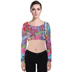 Cabbage Flower Abstract Velvet Long Sleeve Crop Top