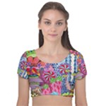 Cabbage Flower Abstract Velvet Short Sleeve Crop Top 