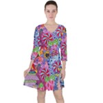 Cabbage Flower Abstract Quarter Sleeve Ruffle Waist Dress