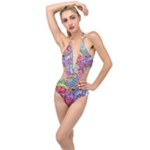 Cabbage Flower Abstract Plunging Cut Out Swimsuit