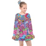 Cabbage Flower Abstract Kids  Long Sleeve Dress