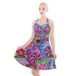 Cabbage Flower Abstract Halter Party Swing Dress 