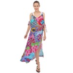 Cabbage Flower Abstract Maxi Chiffon Cover Up Dress