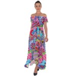 Cabbage Flower Abstract Off Shoulder Open Front Chiffon Dress