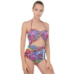 Cabbage Flower Abstract Scallop Top Cut Out Swimsuit