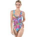 Cabbage Flower Abstract High Leg Strappy Swimsuit