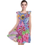 Cabbage Flower Abstract Tie Up Tunic Dress