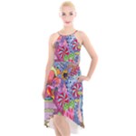 Cabbage Flower Abstract High-Low Halter Chiffon Dress 