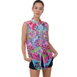 Cabbage Flower Abstract Sleeveless Chiffon Button Shirt