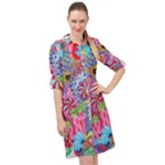 Cabbage Flower Abstract Long Sleeve Mini Shirt Dress