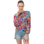 Cabbage Flower Abstract Banded Bottom Chiffon Top