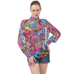 Cabbage Flower Abstract High Neck Long Sleeve Chiffon Top