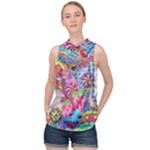 Cabbage Flower Abstract High Neck Satin Top