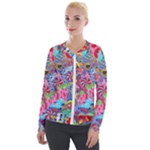 Cabbage Flower Abstract Velvet Zip Up Jacket